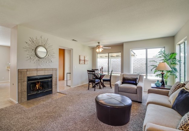 Warm and inviting carpeted living room for flooring inspiration